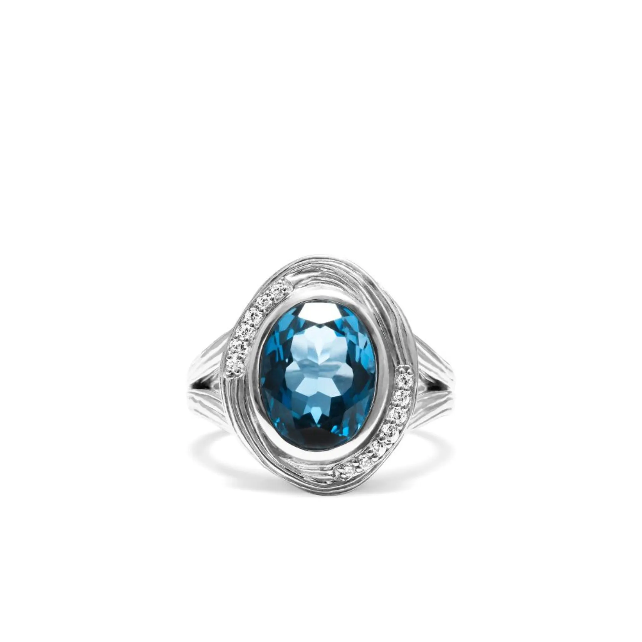 Judith Ripka Santorini Sterling Silver Oval Blue Topaz and Diamond Ring
