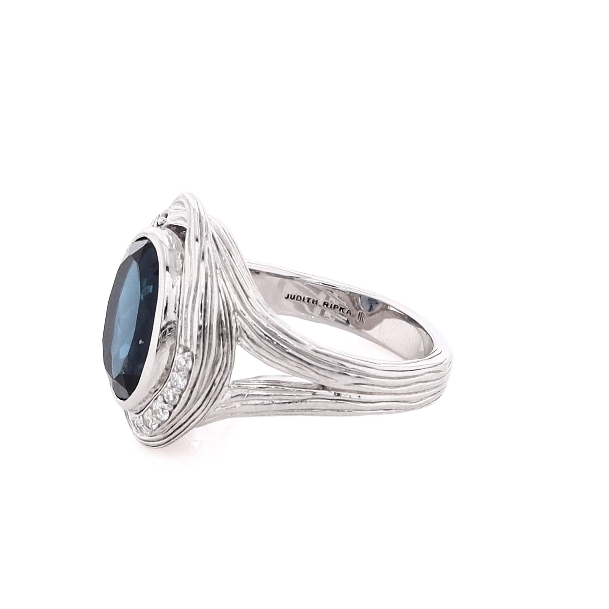 Judith Ripka Santorini Sterling Silver Oval Blue Topaz and Diamond Ring