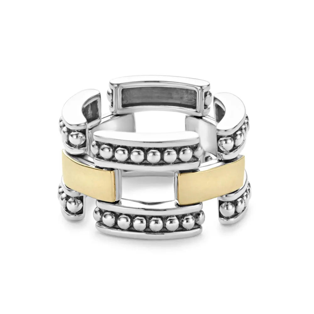 Lagos High Bar Two-Tone Caviar Link Ring