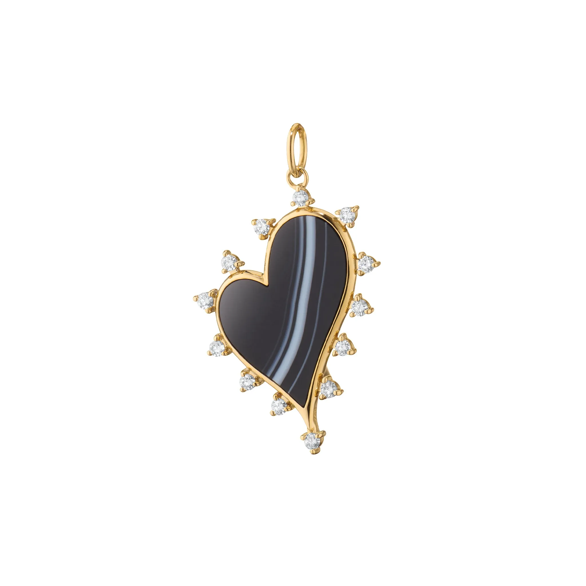 Large Black Agate Heart Necklace with Diamonds