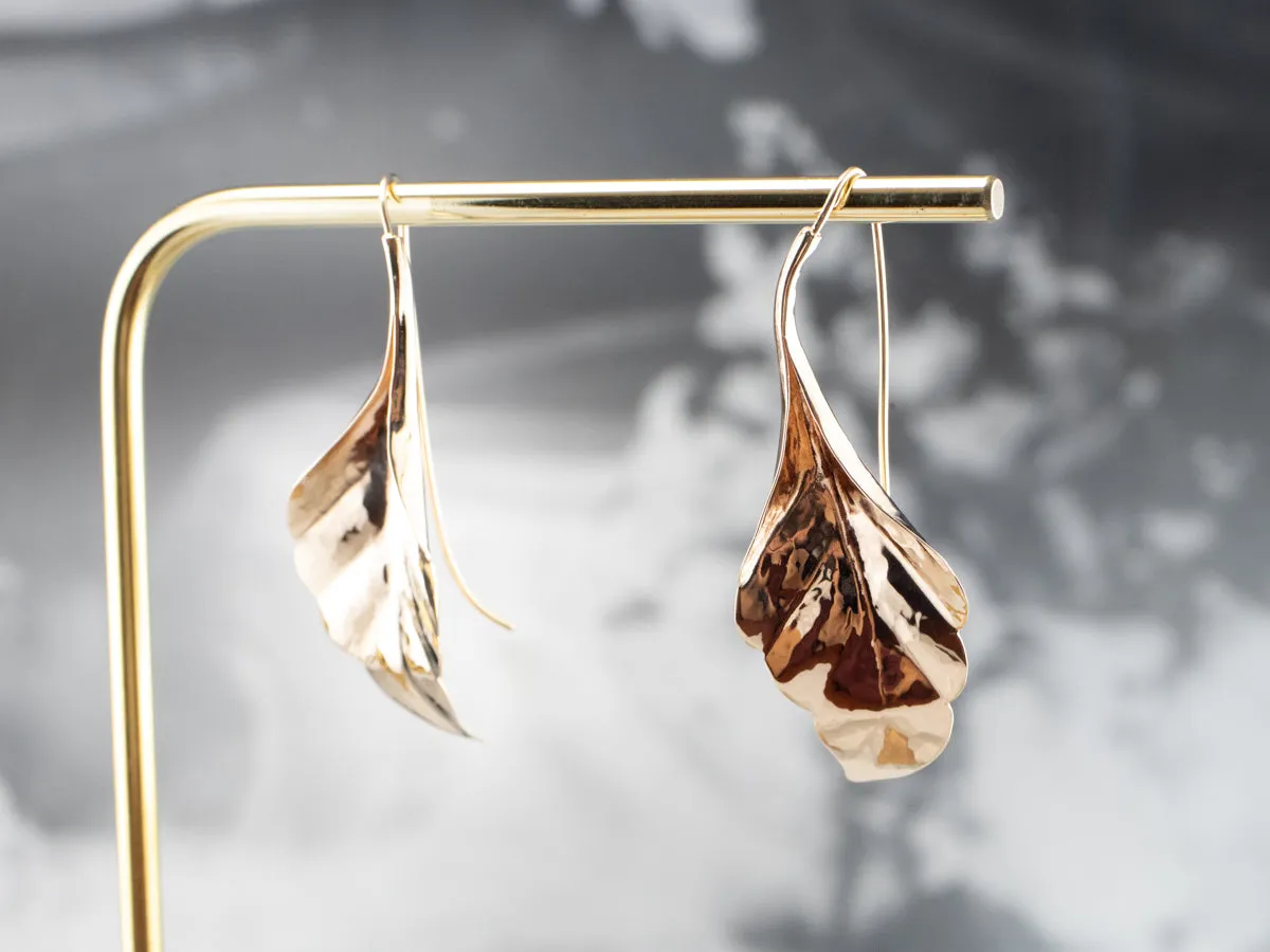 Large Gold Leaf Drop Earrings