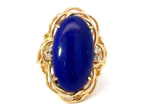 Large Lapis Lazuli Diamond Cocktail Ring 14k Yellow Gold