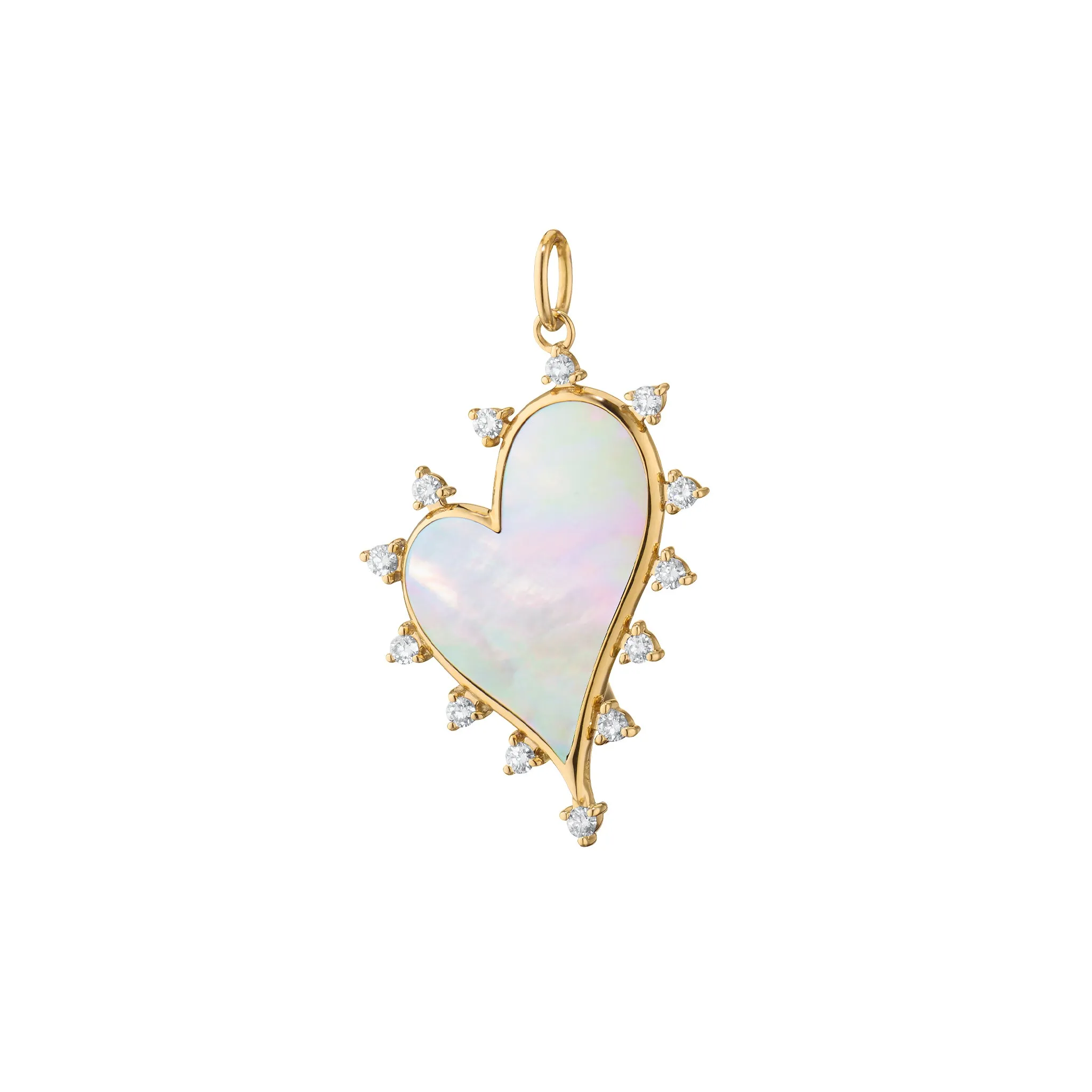 Large Mother of Pearl Heart Necklace with Diamonds