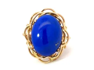 Large Oval Lapis Lazul Cocktail Ring 14k Yellow Gold