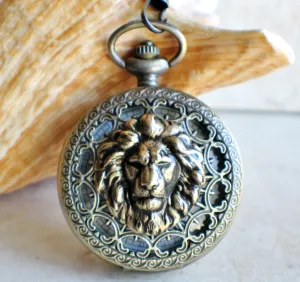 Lion Battery Operated Pocket Watch in Bronze
