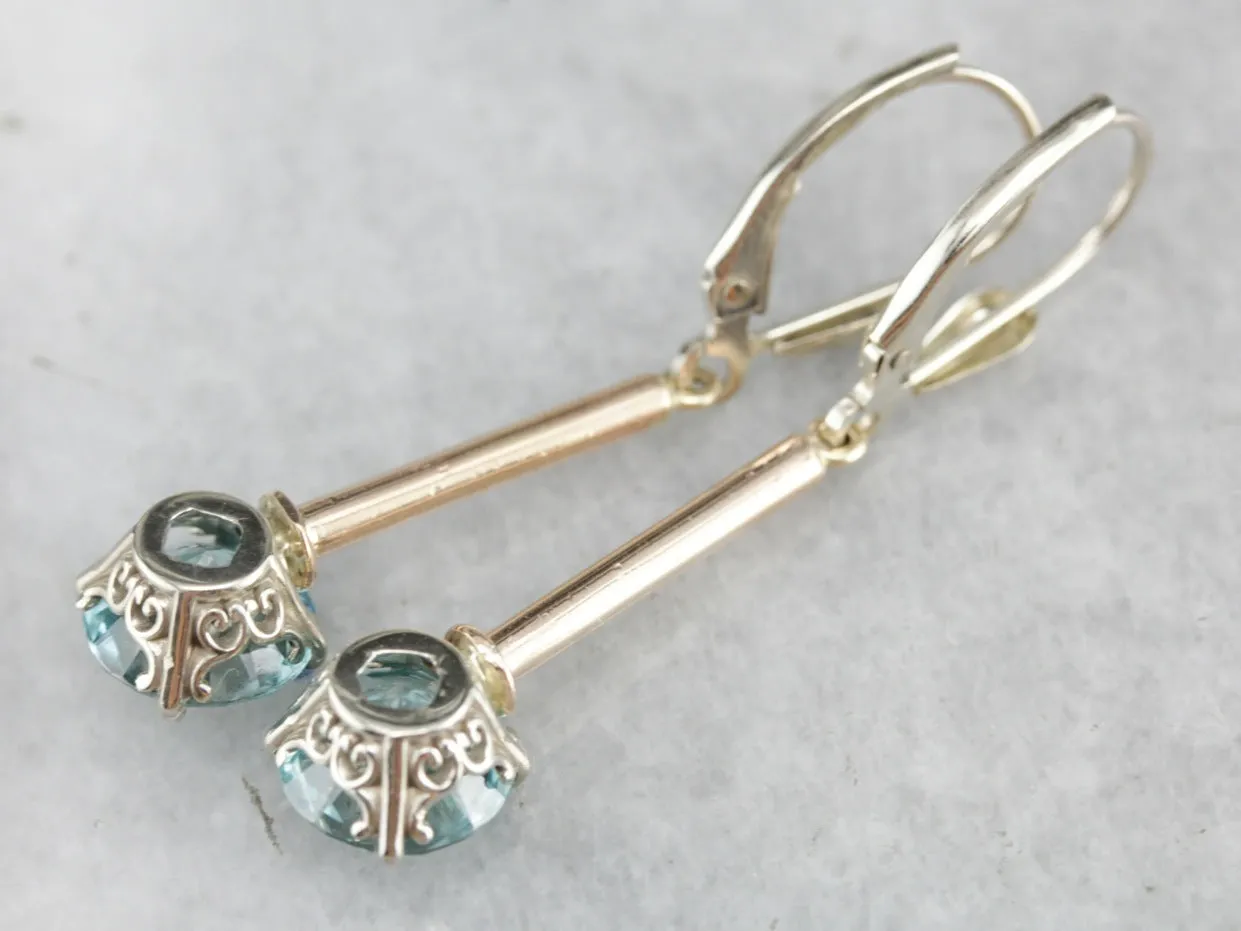 Long Blue Zircon Drop Earrings