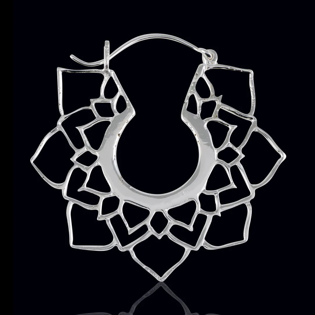 Mandala Lotus Hoops - Silver Post