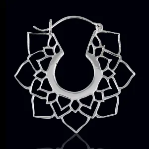 Mandala Lotus Hoops - Silver Post