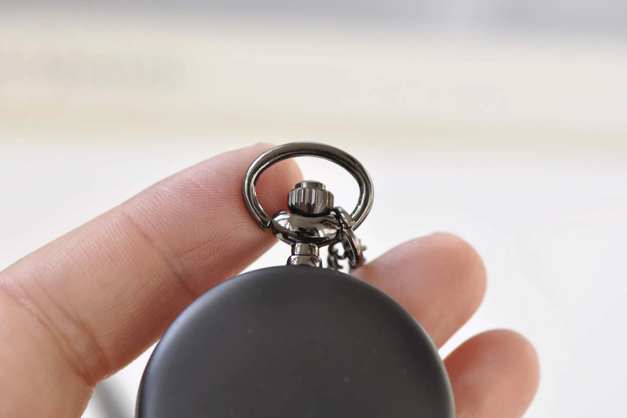 Matte Black Round Pocket Watch Necklace A8384
