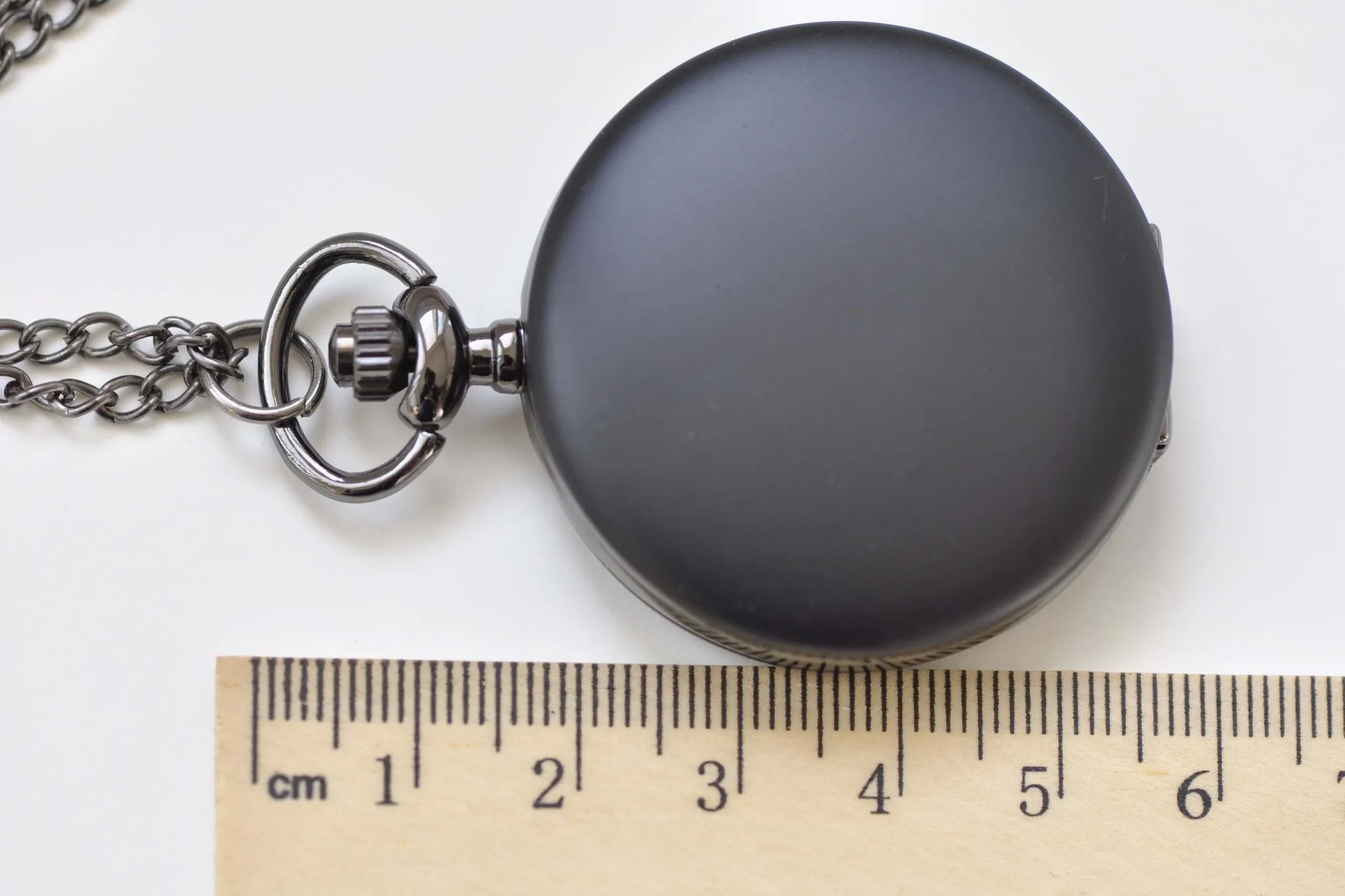 Matte Black Round Pocket Watch Necklace A8384