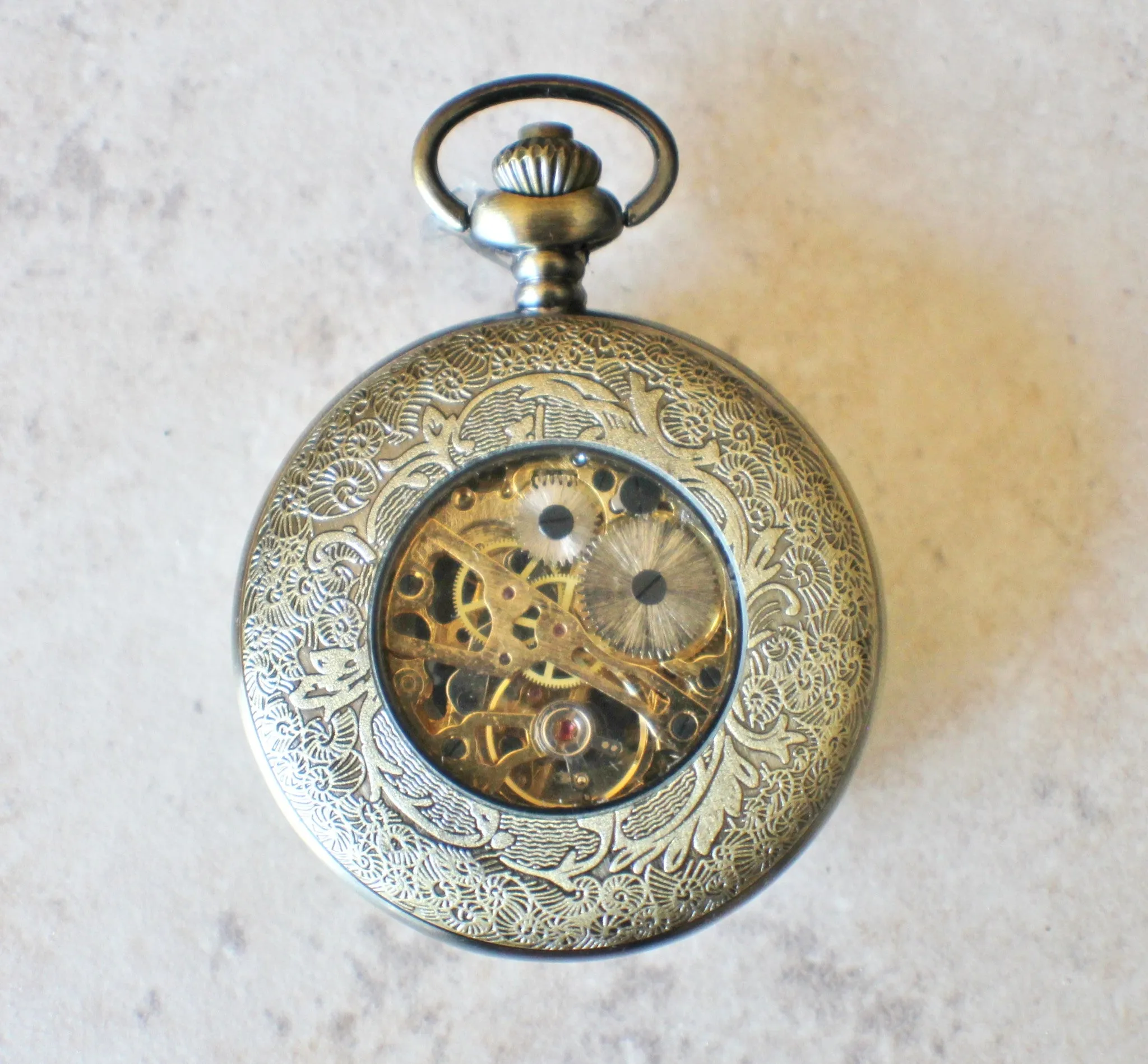 Mermaid pocket watch, men's mechanical pocket watch with mermaid mounted on front cover.