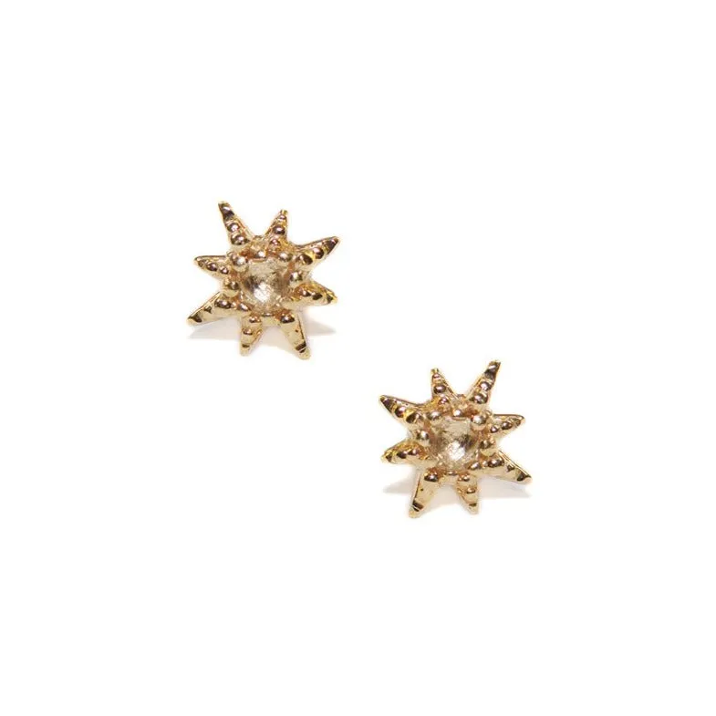 Micro Aztec Starburst Studs - Clear Topaz & Gold
