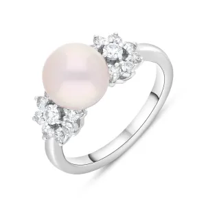 Mikimoto 18ct White Gold Diamond 8.5mm White Akoya Pearl Ring