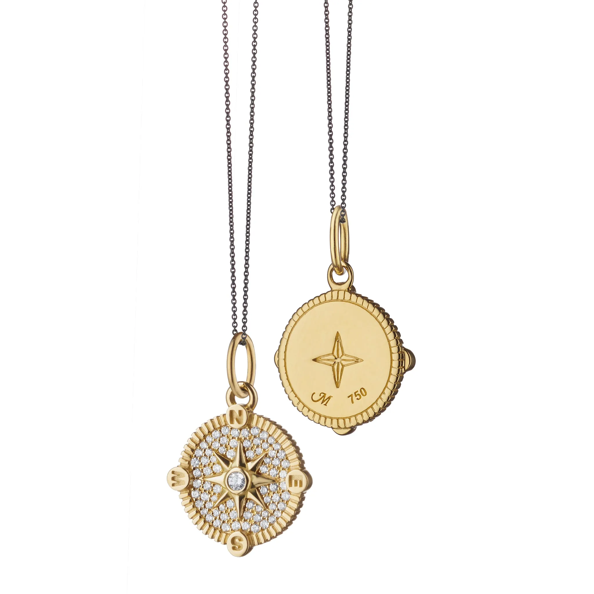 Mini "Adventure" Compass Charm with Pav?? Diamonds