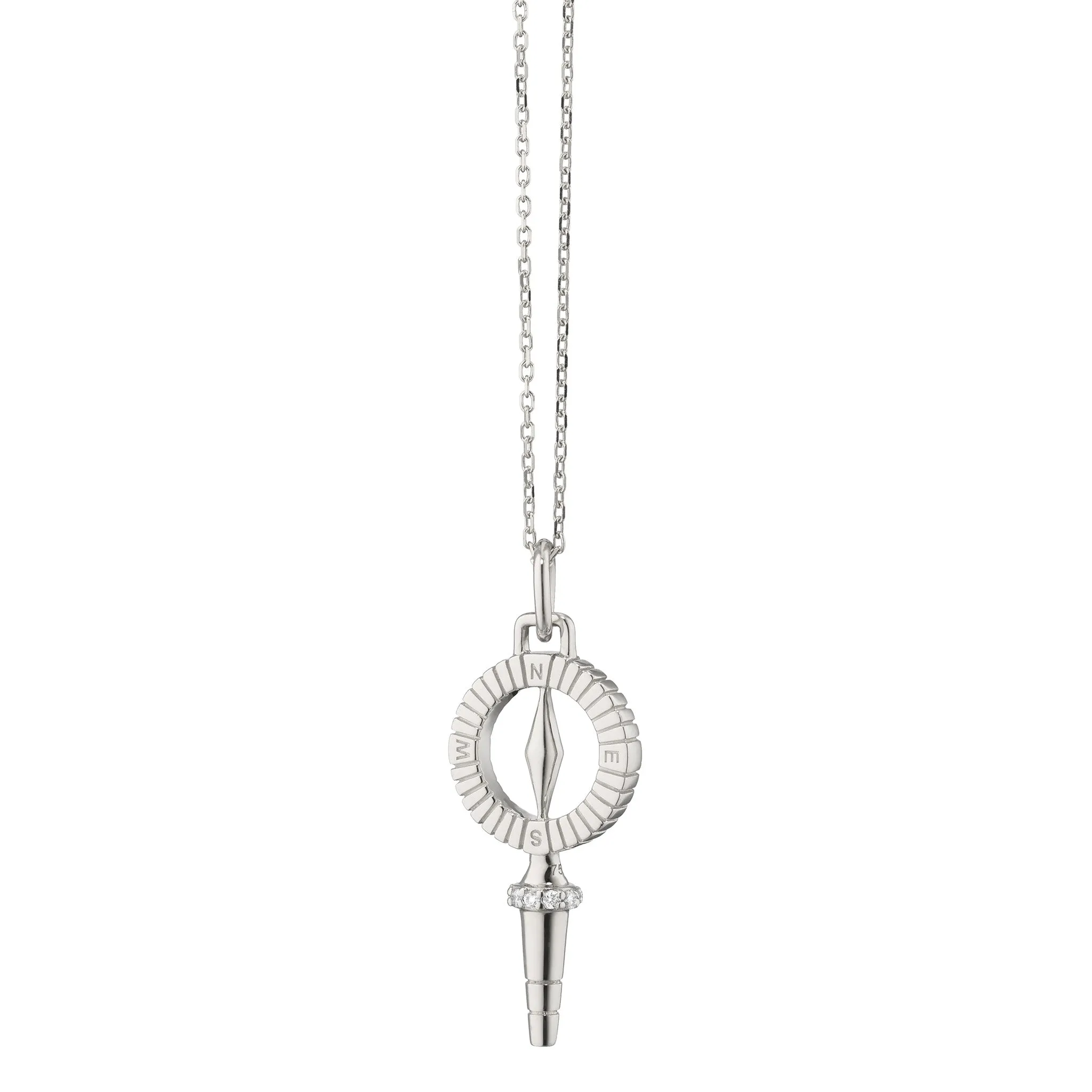 Mini ??True North?? Compass Key with White Sapphires