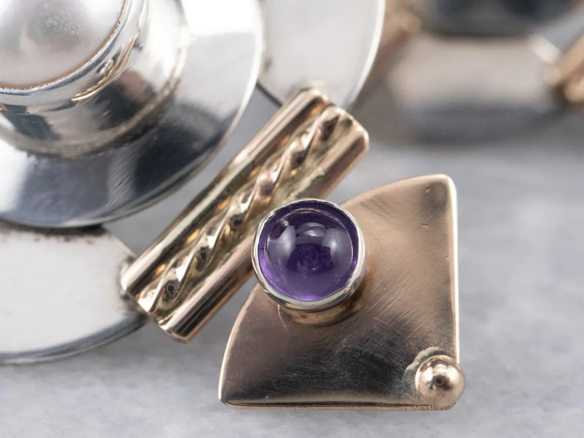 Mixed Metal Pearl and Amethyst Drop Earrings