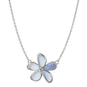 Mother of Pearl and Blue Topaz Doublet Flower Necklace
