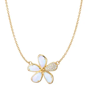 Mother of Pearl Flower Necklace with Pav?? White Diamonds