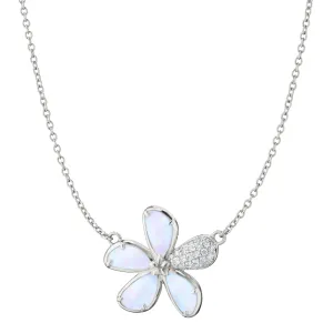 Mother of Pearl Flower Necklace with Pav?? White Sapphires