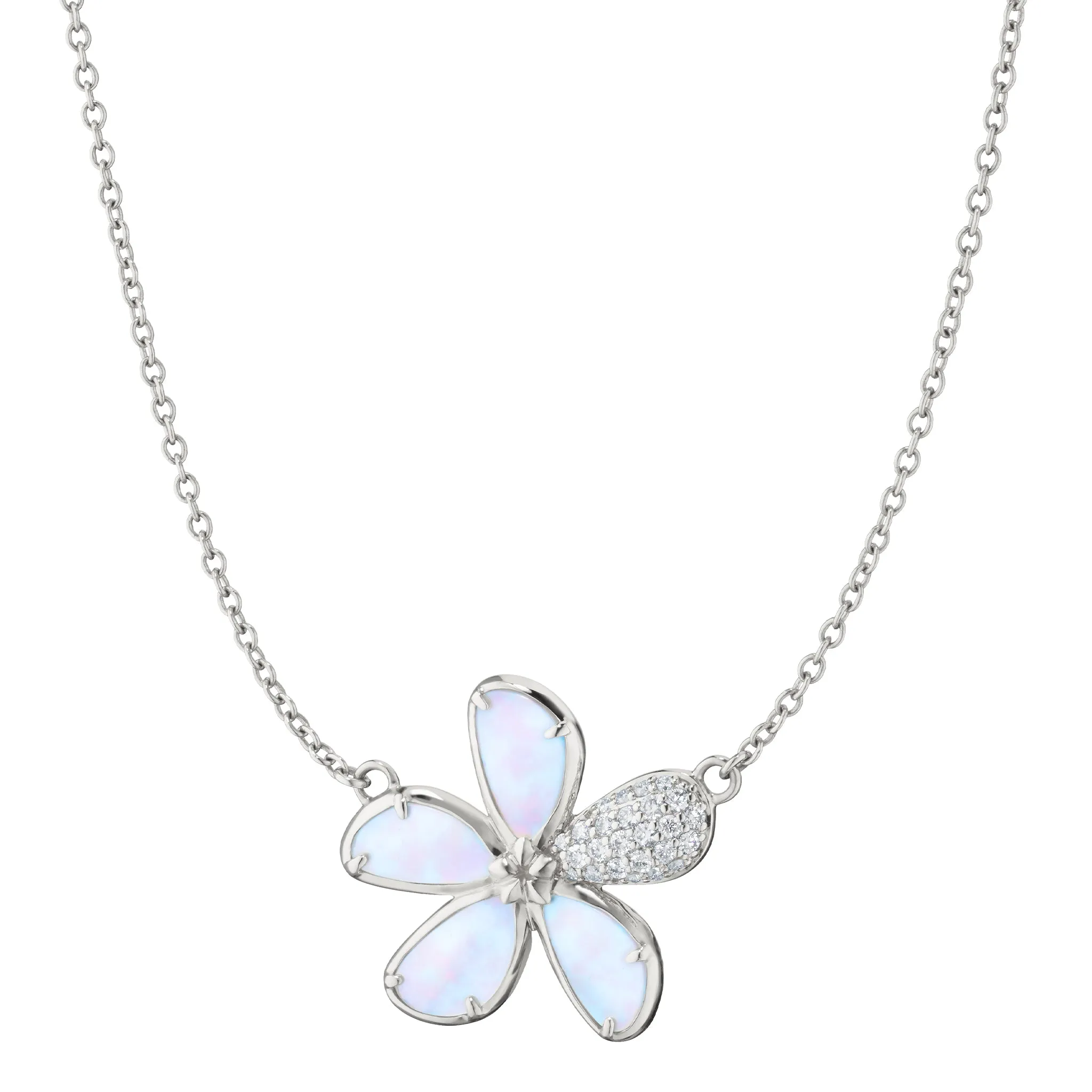 Mother of Pearl Flower Necklace with Pav?? White Sapphires