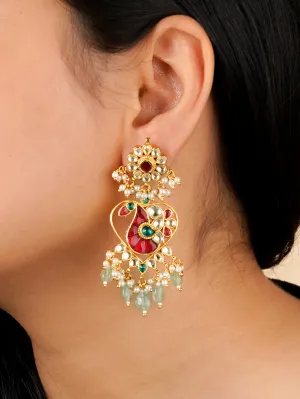Multicolor Gold Plated Jadau Kundan Earrings - ME1094M