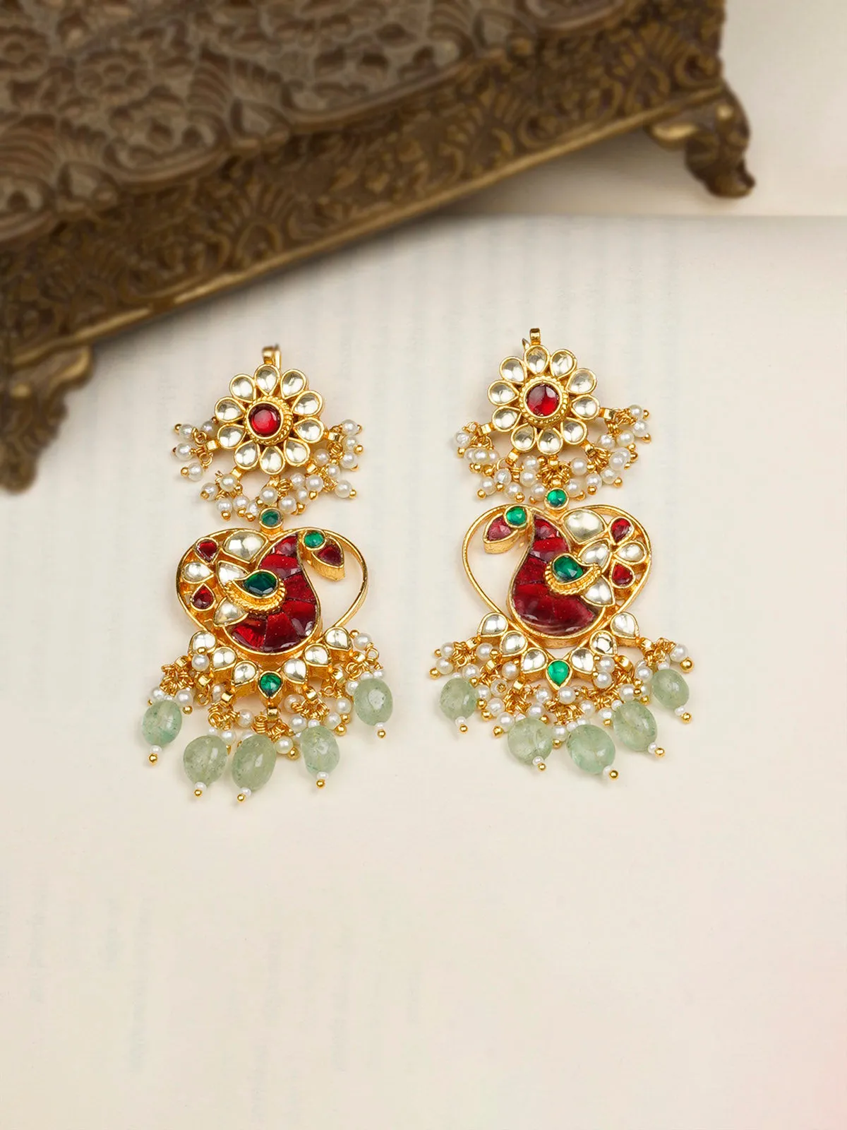 Multicolor Gold Plated Jadau Kundan Earrings - ME1094M