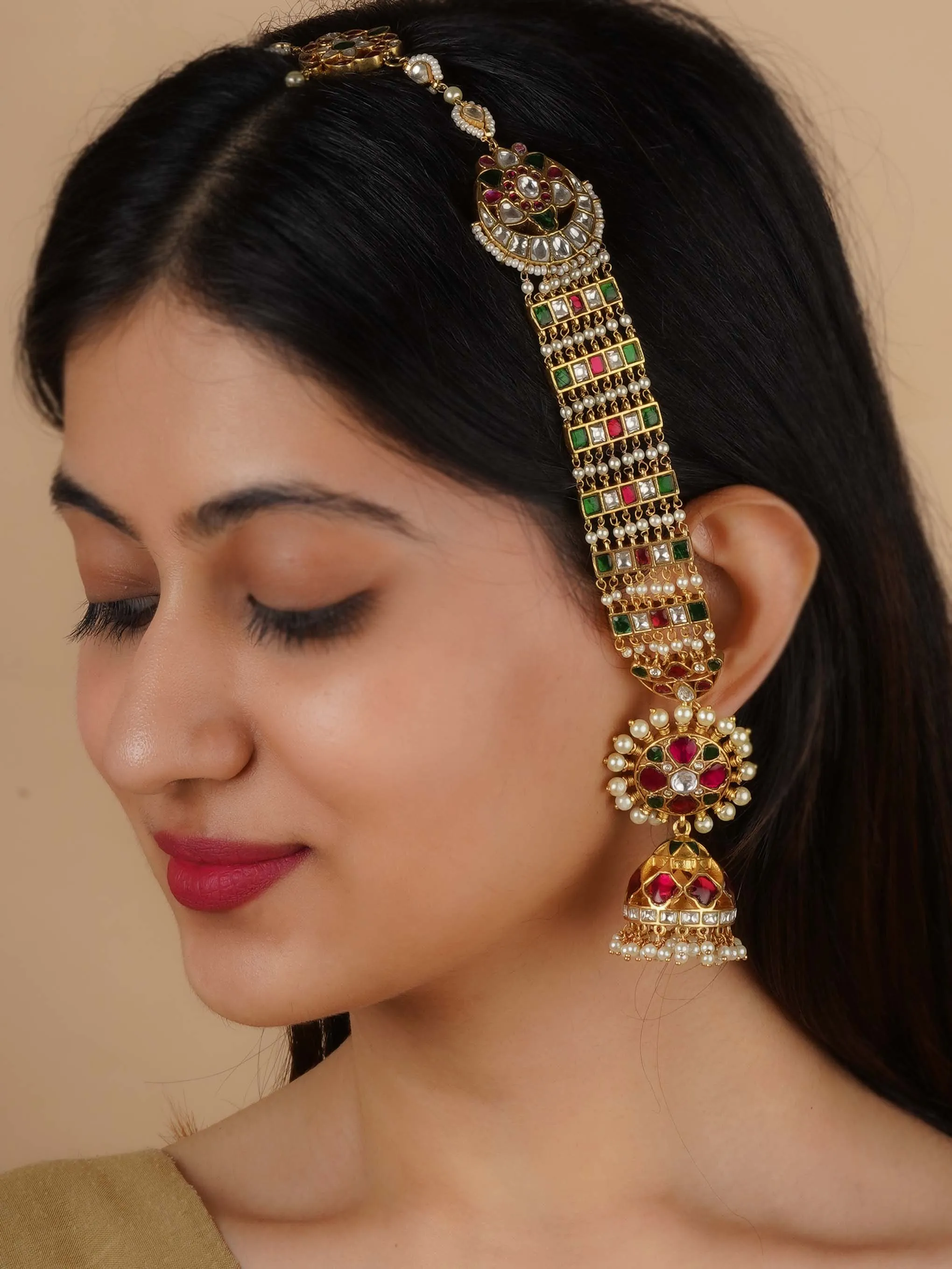 Multicolor Gold Plated Jadau Kundan Earrings - ME1118M