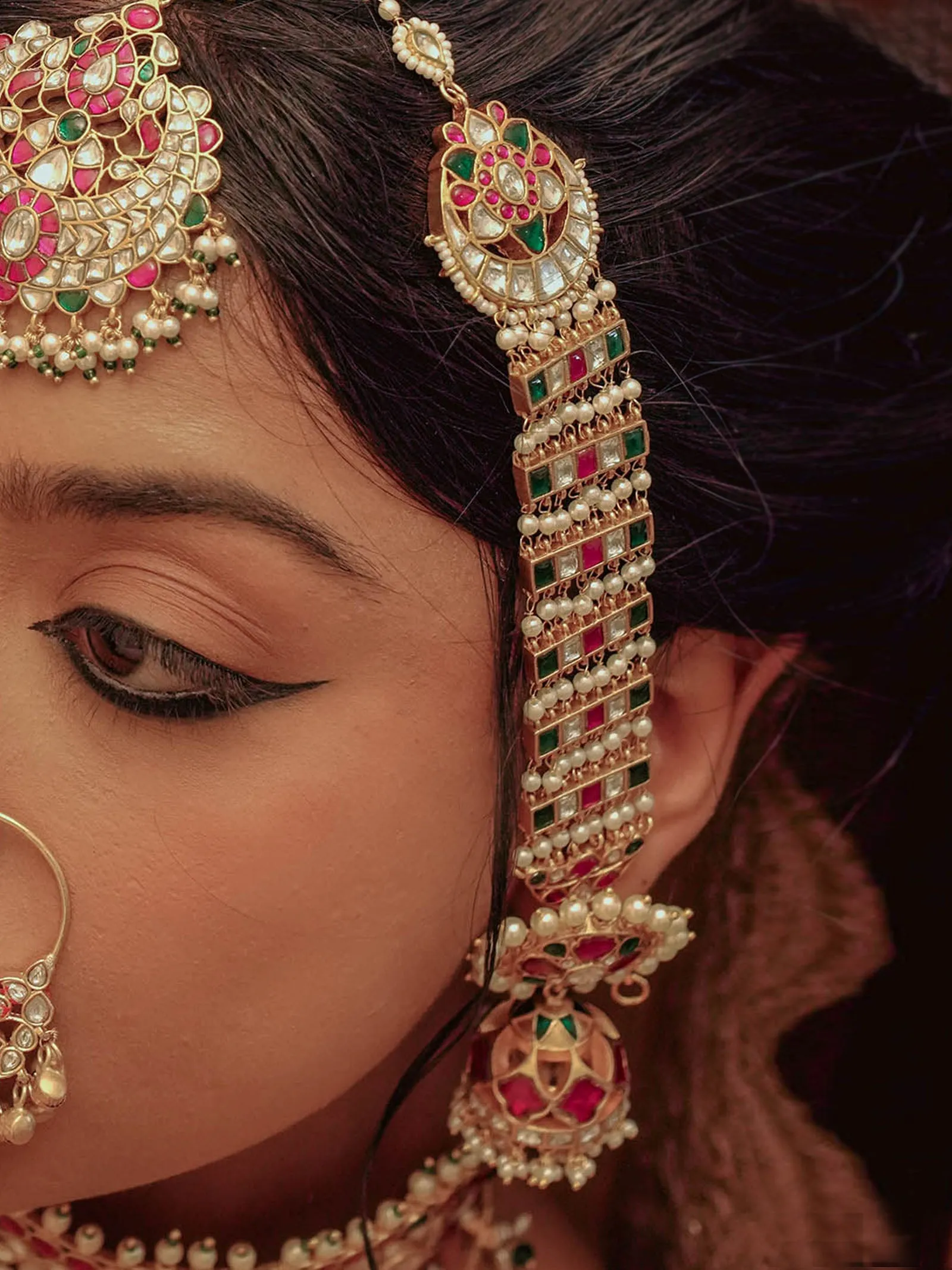 Multicolor Gold Plated Jadau Kundan Earrings - ME1118M