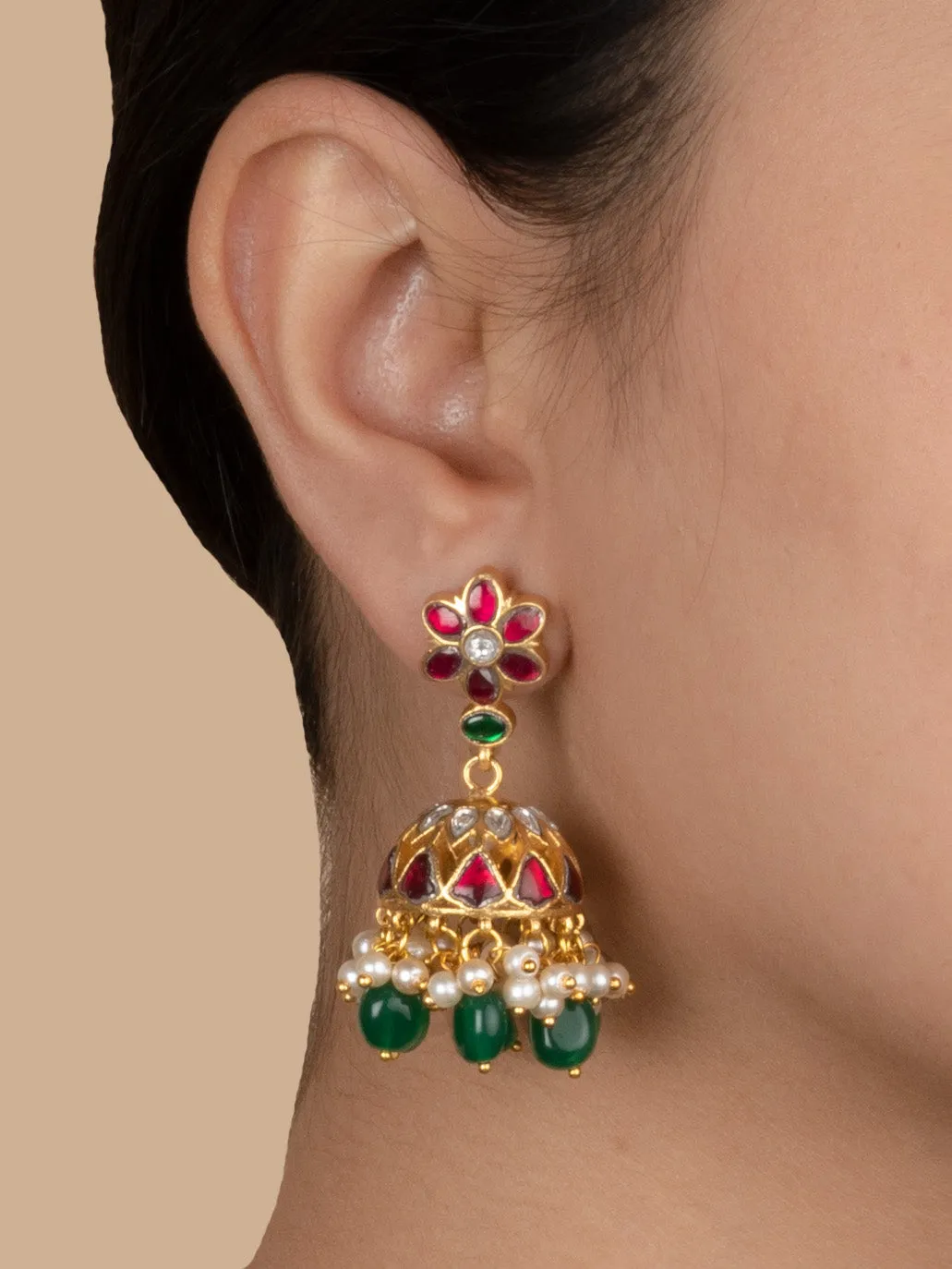 Multicolor Gold Plated Jadau Kundan Earrings - ME1172M