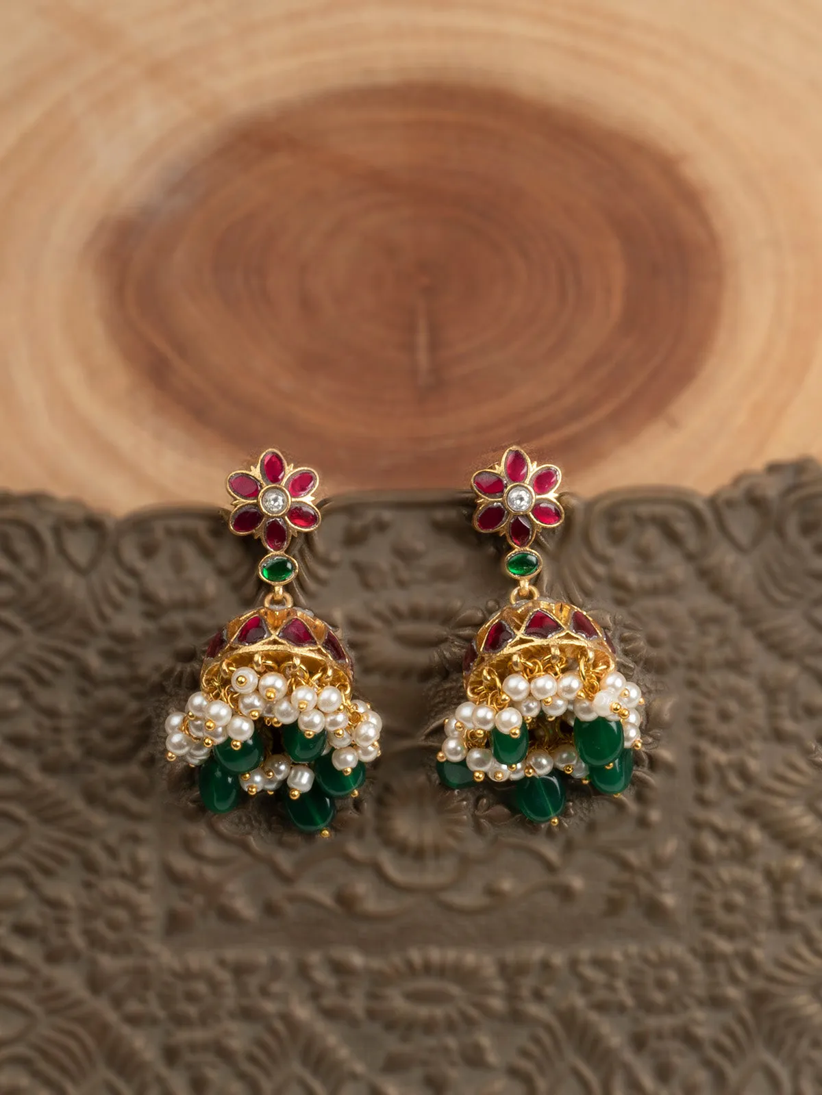 Multicolor Gold Plated Jadau Kundan Earrings - ME1172M