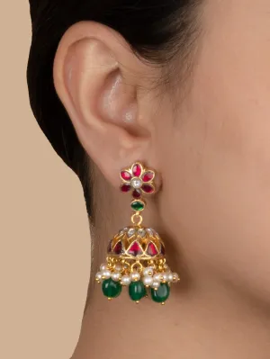 Multicolor Gold Plated Jadau Kundan Earrings - ME1172M