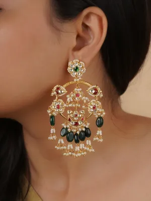 Multicolor Gold Plated Jadau Kundan Earrings - ME877M