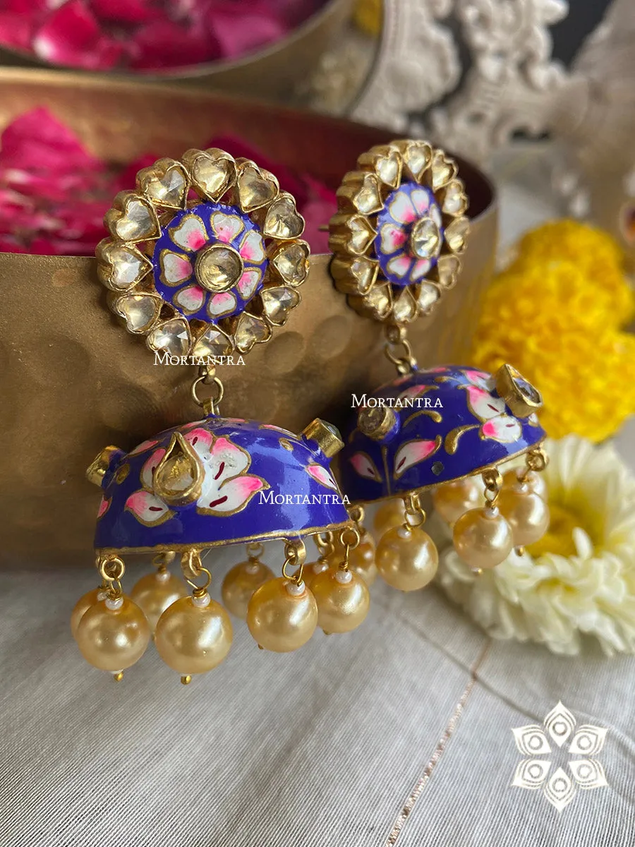 Multicolor Gold Plated Jadau Kundan Earrings - ME902BL