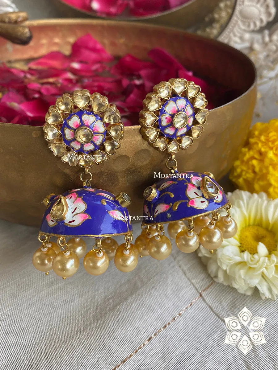 Multicolor Gold Plated Jadau Kundan Earrings - ME902BL