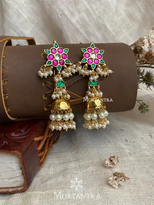 Multicolor Gold Plated Jadau Kundan Earrings - ME989MA