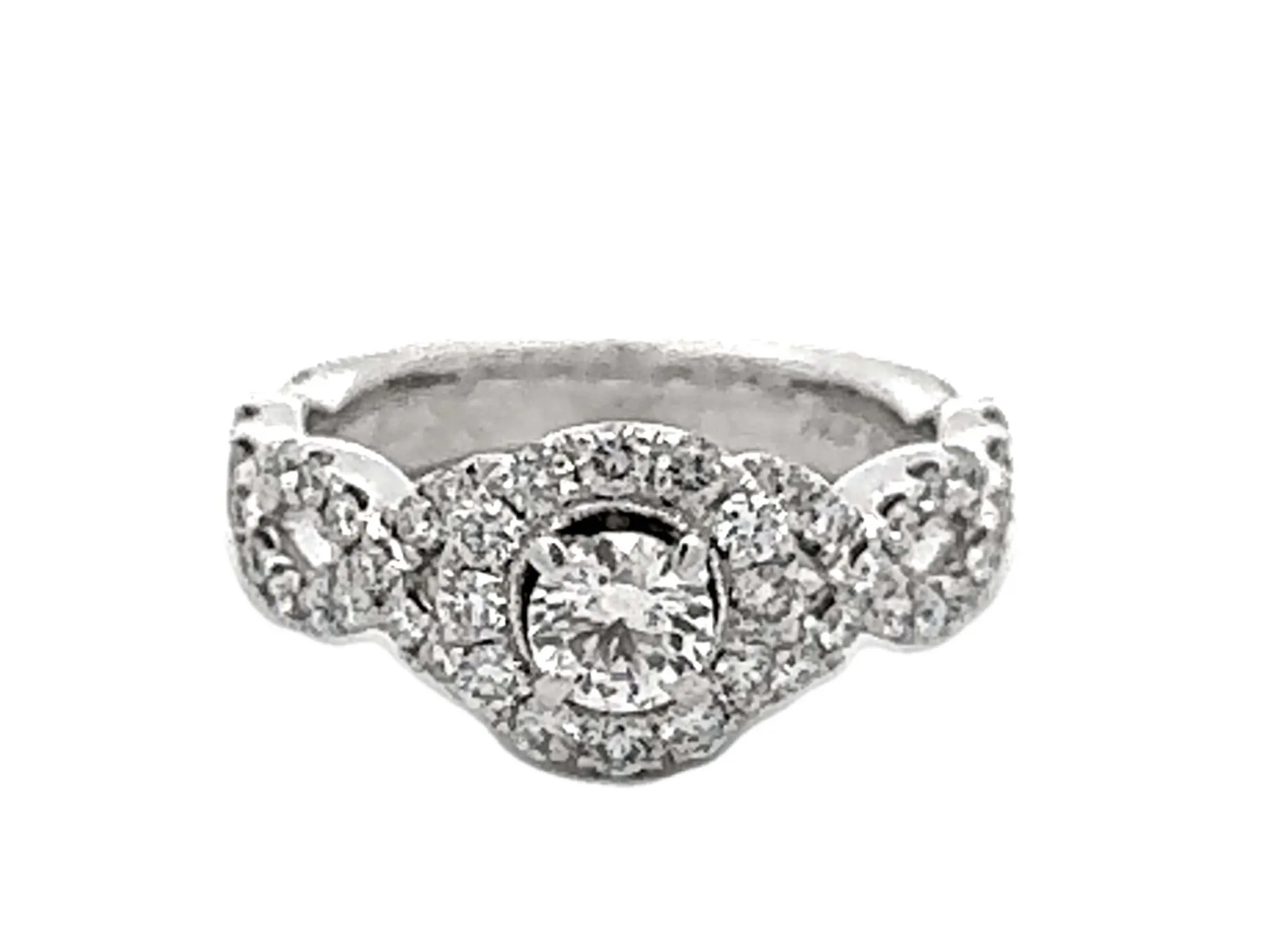 Neil Lane Round Brilliant Cut Diamond Halo Engagement Ring and Matching Band 14K