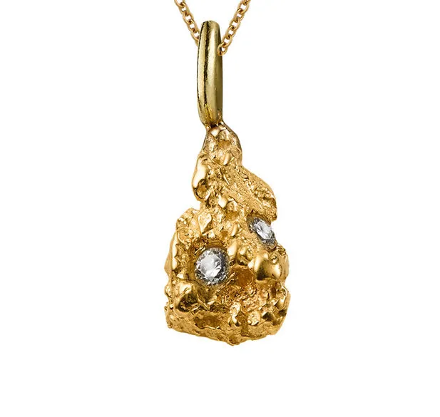 Nugget Ocean 9K Gold Necklace w. Diamonds