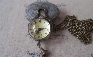 Orb Pocket Watch Antique Bronze Glass Bubble Pendant A4616