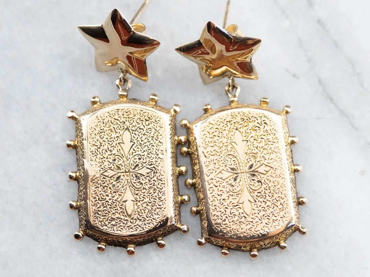 Ornate Texture Gold Drop Earrings