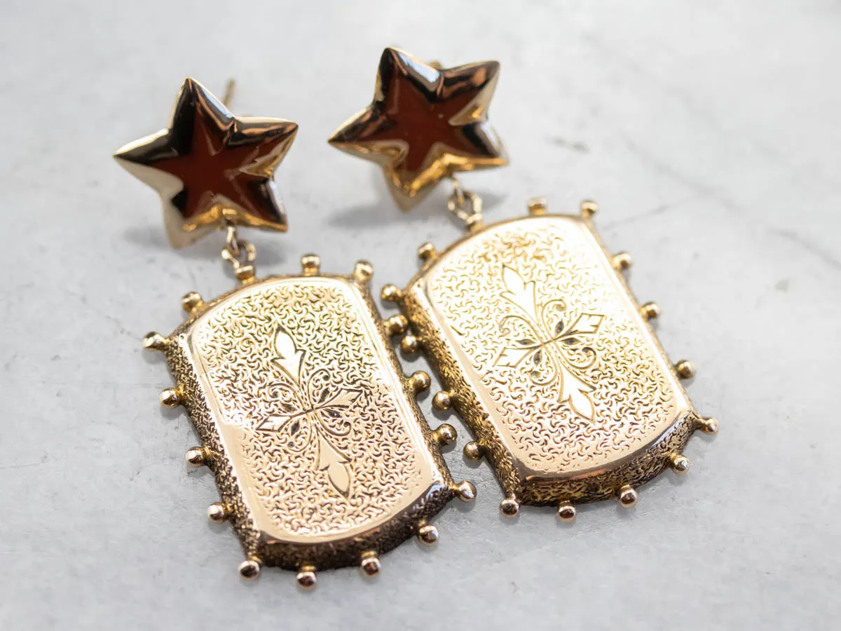 Ornate Texture Gold Drop Earrings