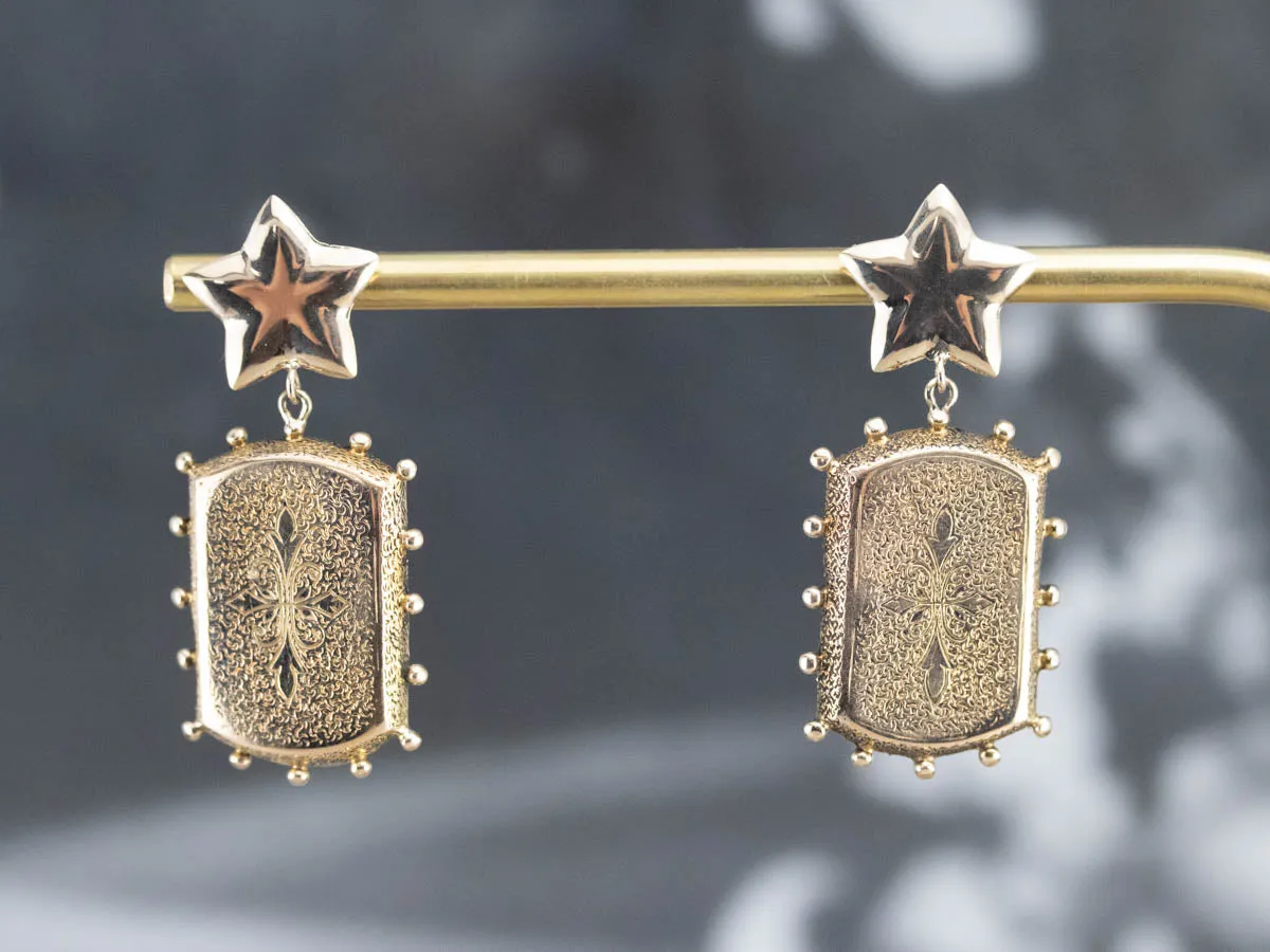 Ornate Texture Gold Drop Earrings