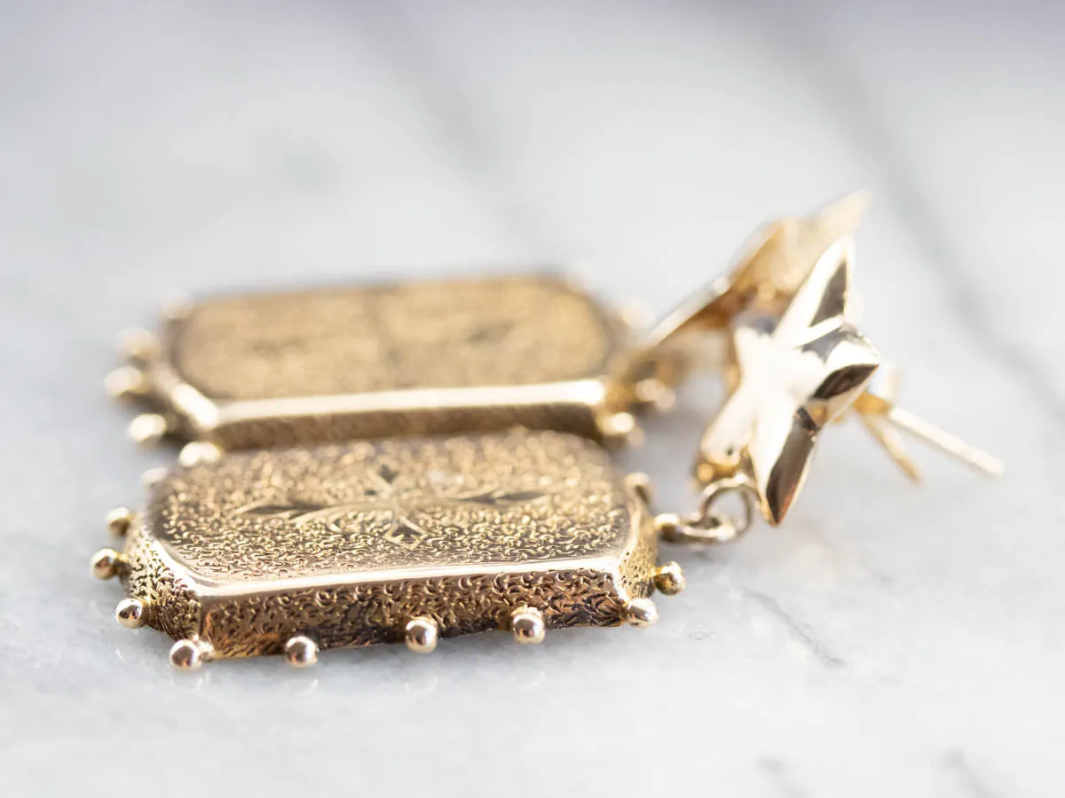 Ornate Texture Gold Drop Earrings