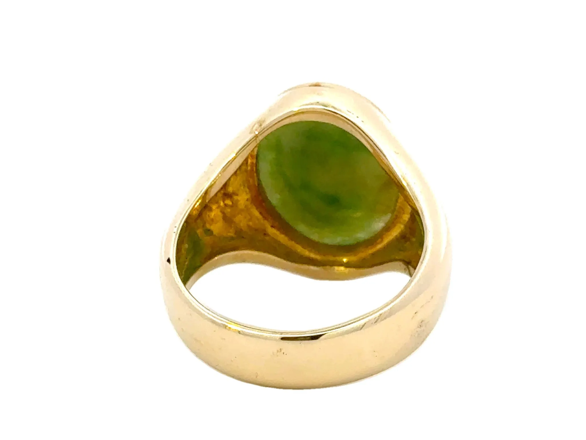 Oval Mottled Green Jade Ring 14K Yellow Gold