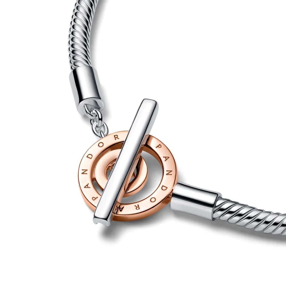 Pandora Signature Two-tone Logo T-Bar Snake Chain Bracelet