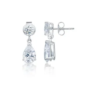 Pear and Round Brilliant drop earrings with 1.92 carats* of diamond simulants in 10 carat white gold