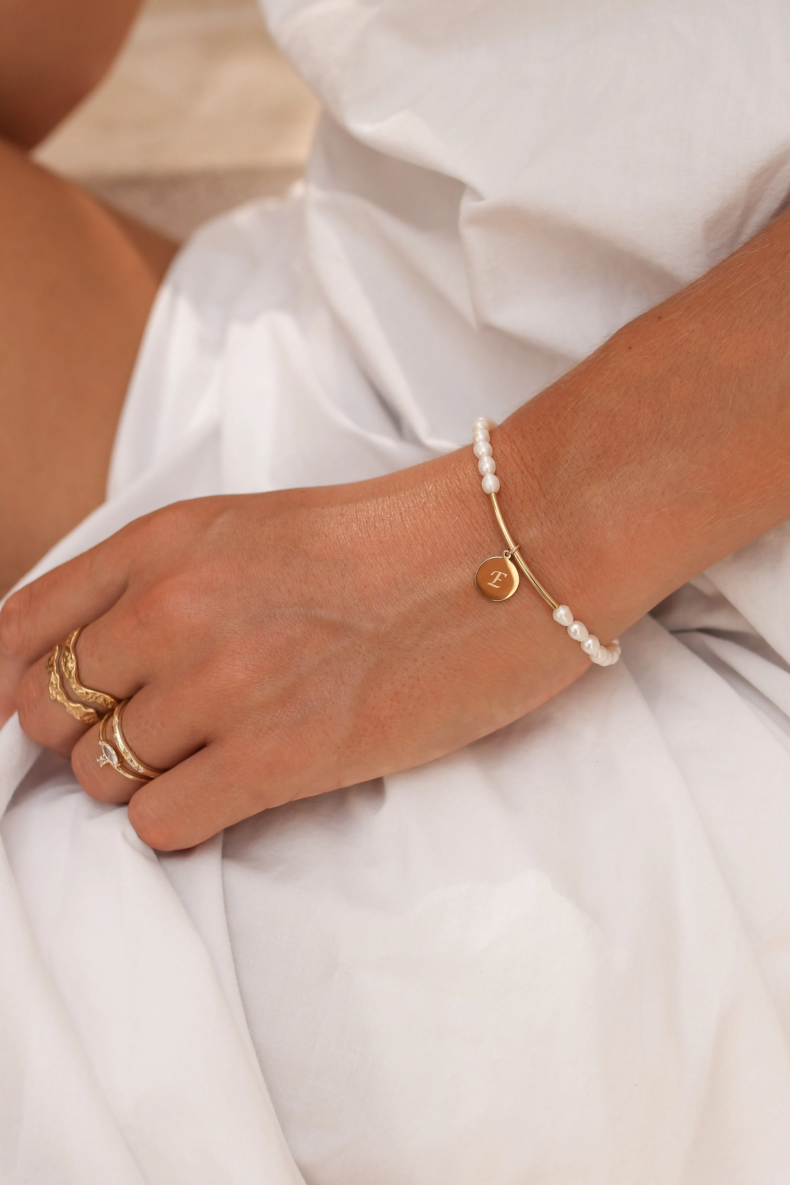 Penny - Stainless Steel Engraved Pearl Bracelet
