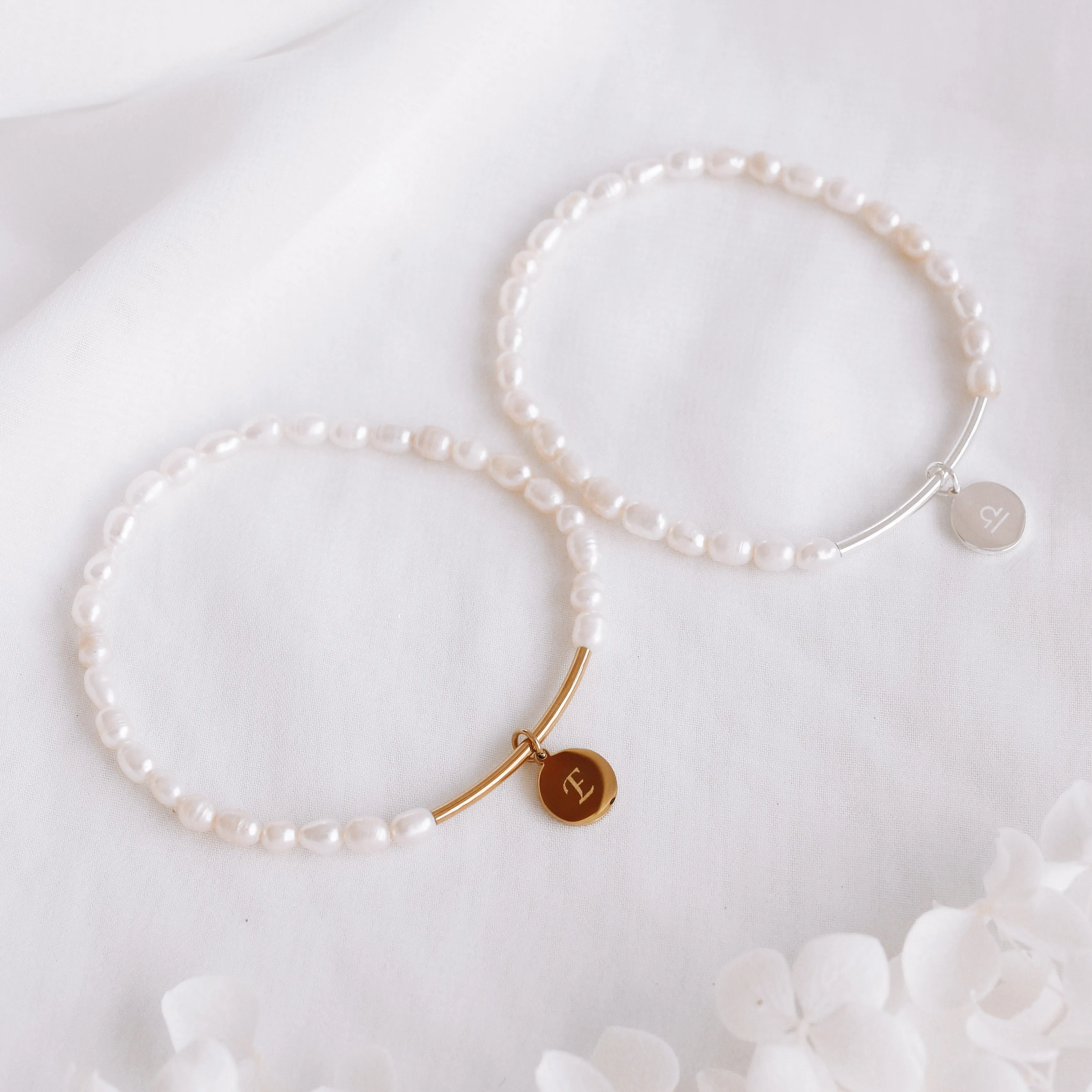 Penny - Stainless Steel Engraved Pearl Bracelet