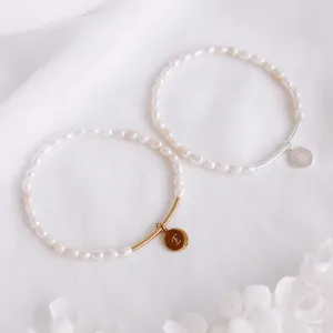 Penny - Stainless Steel Engraved Pearl Bracelet