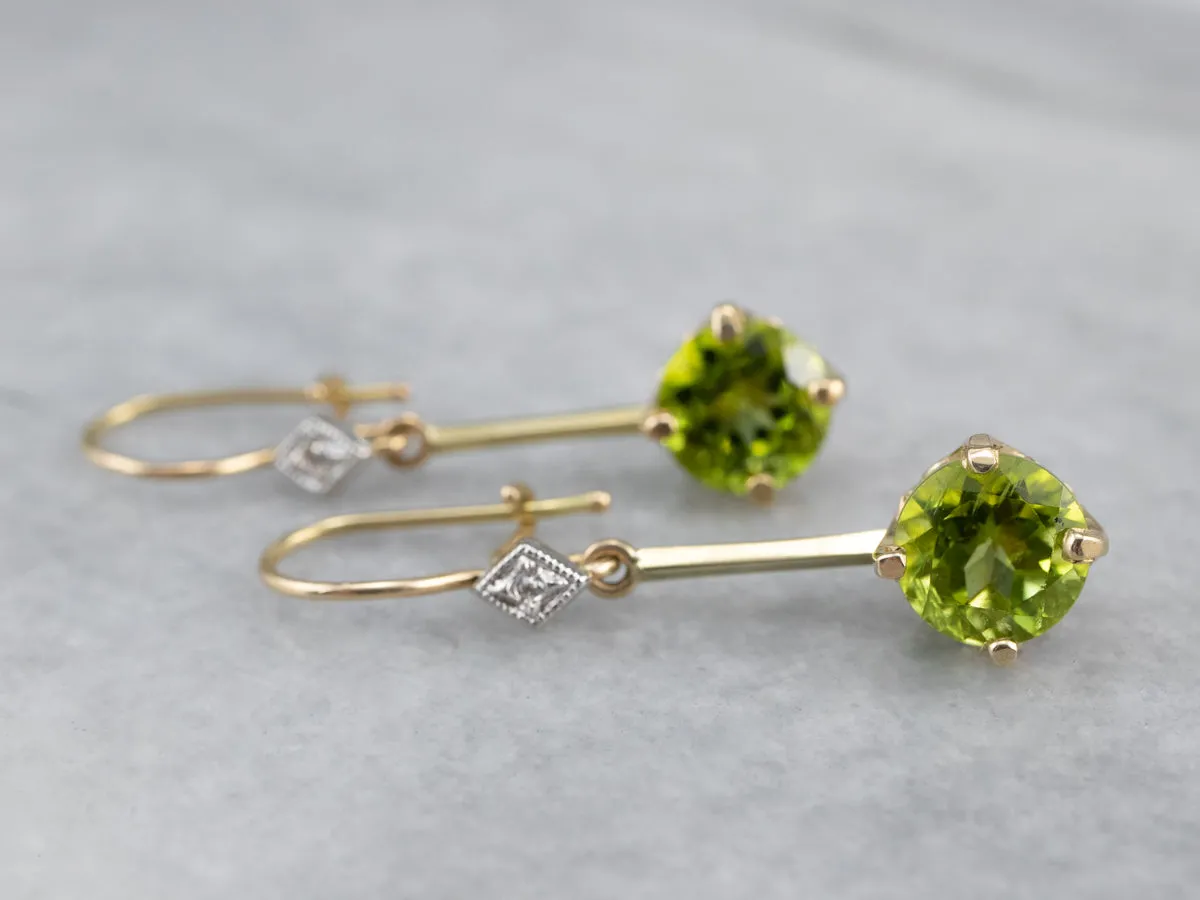 Peridot and Diamond Drop Earrings