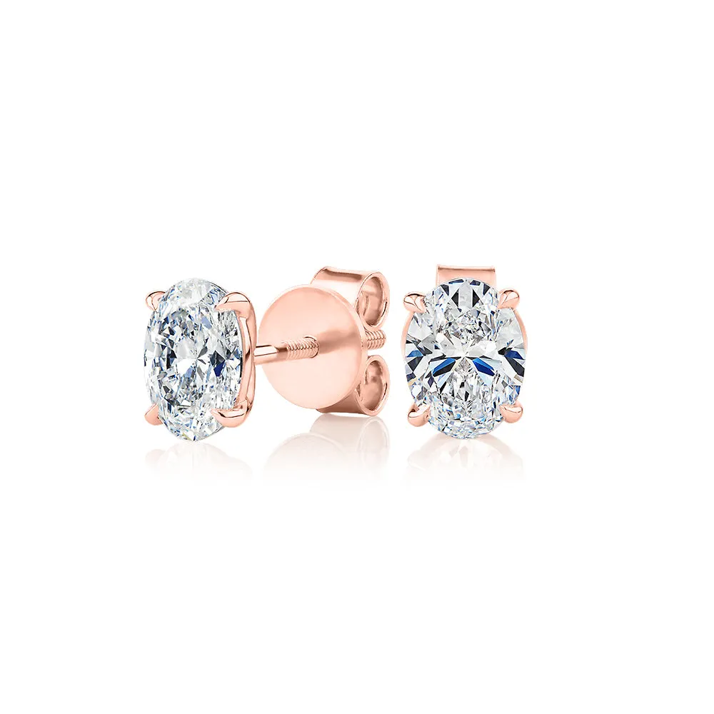 Premium Certified Lab-Grown Diamond, 1.40 carat TW oval stud earrings in 18 carat rose gold